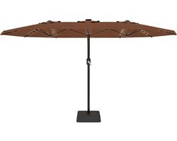 XXL Rechthoekige Parasol met Solar LED Verlichting - 460 x 270 cm - Inclusief Parasolvoet (Zandzakken) - Dubbele Tuinparasol met Zwengel - Waterafstotend & UV50+ - bruin