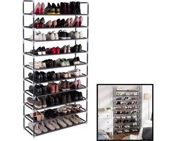 XXL Schoenenrek – Schoenenbank – Schoenenrek metaal – Schoenen opbergsysteem – Organizer voor schoenen – Opbergrek – Schoenenkast – Voor 50 paar schoenen – 10 etages - Zwart
