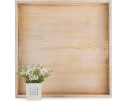 XXL serveerdienblad 55 cm - vierkant houten dienblad voor woonkamer en keuken - rustiek en decoratief - licht verbrand hout