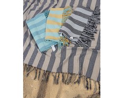 XXL strandkleed - Familie strandlaken - Katoen/Polyester - Gestreept strandkleed - Blauw/Beige - zomer sprei - 210x 235