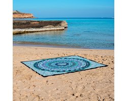 XXL Strandlaken 220 x 235 - Extra groot vakantie Strandkleed - Picknick Kleed- Lichtgewicht 100% Duurzaam Katoen - (Paars Zwart Wit Mandala) - Boho Ibiza Mandala - Sneldrogend kleed