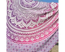 XXL strandlaken -EXTRA groot strandkleed - Picknick kleed - 100% Duurzaam katoen - Paars/Roze/wit - Mandala doek