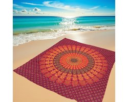 XXL strandlaken - groot strandkleed - Oranje/geel/rood - mandala strandkleed - 100% Duurzaam katoen