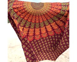 XXL strandlaken - Groot strandkleed - Rood/oranje/groen/geel - Ibiza laken - Mandala wandkleed - Yoga kleed - Gerecycled katoen