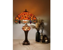XXL Tiffany lamp Studio stijl "ORANGE DRAGONFLY" tafellamp met drie lichtpunten Ø 48x65cm!