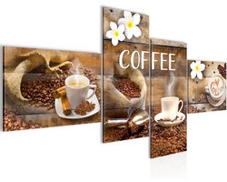 XXL Wanddecoratie: Koffiekop Schilderij op Fleece Canvas - 200x100cm - Muurdecoratie Woonkamer Slaapkamer