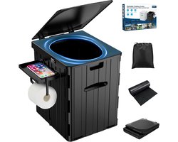 XXXL Draagbaar Campingtoilet – Extra Grote Zitting, Tot 181 kg, met Deksel, Telefoon- en WC-Rolhouder – Voor Kamperen, Reizen & Nood