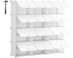 XXXL Schoenenrek - 12 kubussen schoenenopbergkast met deur - biedt plaats aan 48 paar schoenen - 8-laags schoenenorganizer - stalen frame - kunststof paneel - eenvoudig te monteren voor entree - kast, hal - wit