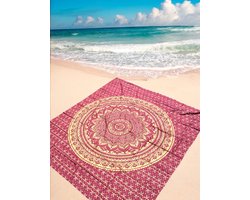 XXXL strandkleed - 240 X 210 - Goud/Bordeaux rood - Tweepersoons strandlaken - EXTRA groot strandlaken - 240 x 210 - Mandala wandkleed - zomer sprei