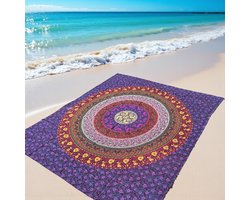 XXXL strandkleed - strandlaken - 240 x 210 - groot strandkleed - Tweepersoons strandlaken - gerecycled katoen - Paars/geel/bordeaux rood - wandkleed - Yoga decoratie