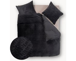 Y-NOT - Dekbedovertrek met kussensloop - Velvet Snake Skin Jet Black - 1 Persoons - 140x200/220 cm