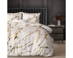 Y-not® Glamour Dekbedovertrek - Marmer Luxe - Microvezel - Dekbedovertrek – 2 Persoons - 200x200/220 - Wit Goud - Art Deco - Wasbaar - 30 dagen proefslapen