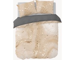 Y-not® - Luxe Fluwelen Marmer Goud Dekbedovertrek met Chique hotelontwerp - Kreukvrij en Anti-allergisch - Inclusief Kussenslopen - 1 Persoons 140x200/220 - Wasbaar op 40°C - 100% Microvezel