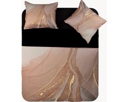 Y-not® - Luxe Fluwelen Marmer Goud Taupe Dekbedovertrek met Chique hotelontwerp - Kreukvrij en Anti-allergisch - Inclusief Kussenslopen - 1 Persoons 140x200/220 - Wasbaar op 40°C - 100% Microvezel