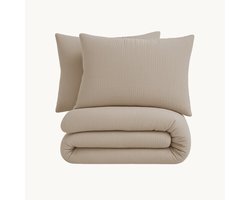Y-NOT™ - Mousseline Taupe - Dekbedovertrek - 140x200/220 1-Persoons - 1 kussensloop 60x70cm - 160TC 2 layer mousseline 100% katoen - 30 dagen proefslapen