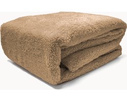 Y-not® - Teddy / fleece stof 220gr/m2 Matras Hoeslaken Frappuccino - Hoog knuffelgehalte - 180x200+30cm - 2 persoons Lits-jumeaux - tot 25 Matrasdikte - Beige