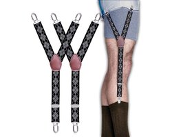 Y-Style Shirt stays voor dress shirts met antislip sluitingen en verstelbare banden, 2 stuks - Ashford zwart/grijs - op maat te knippen voor perfecte pasvorm