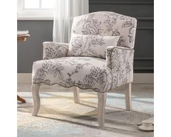 Ya-Home Gestoffeerde loungestoel van linnen, vintage loungestoel met massief houten poten, fauteuils voor slaapkamer, beige