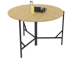 Yael ronde opklapbare eettafel – 110 cm – Hout en zwart metaal – Industrieel design – Voor 4 personen