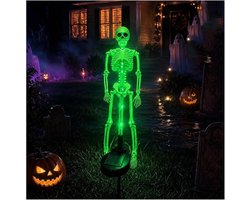 YAGXIG Skull Land Plug-in Light-Solar Garden Light-Buitentuinlicht-Halloween Decoratief Licht-Realistisch Gloeiend Skeleton Standbeeld-Solar Garden Pile Light-Halloween Skull Light-1 Stuk-Groen Licht