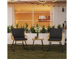 Yaheetch 3-delige polyrotan bistroset bistrotafel met 2 stoelen tuinmeubelset balkonmeubels klein balkon lounge meubels outdoor, lichtbruin en zwart