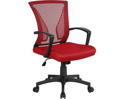 Yaheetech bureaustoel Ergonomisch, bureaustoel met netbekleding, werkstoel met armleuningen, directiestoel van mesh, in hoogte verstelbare computerstoel 136 kg, ademend, schommelfunctie Rood