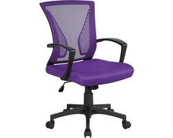 Yaheetech bureaustoel Ergonomisch, bureaustoel met netbekleding, werkstoel met armleuningen, directiestoel van mesh, in hoogte verstelbare computerstoel 136 kg, ademend, schommelfunctie Paars