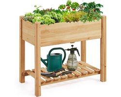 Yaheetech Verhoogd bloembed met legplank, kweekbed, kruidenbak, plantenbak, groentebed voor tuin, terras, balkon, 86 x 46 x 76 cm