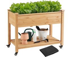 Yaheetech Verhoogd bloembed met wielen en legplank, plantenbak, plantenbak, bloemenbak, kruidenbed van hout, plantenbed voor tuin, balkon en terras, 105 x 56 x 83 cm