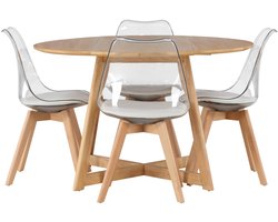 Yakidon eethoek eettafel met uitschuifbare functie bruin 4 stoelen kunststof naturel.