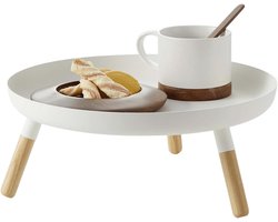 Yamazaki 5564 PLAIN Tray with Legs, white, Steel/Wood, 32 x 32 x 13 cm