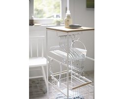 Yamazaki Laundry wagon with wooden board - Tosca - White