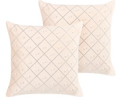 YARROW - Sierkussen set van 2 - Beige - 45 x 45 cm - Fluweel