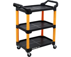 YATO Professionele Kunststof Werkplaatswagen & Servicewagen – 3 Etages (Max. 120 kg) – 965 x 810 x 435 mm – Extra Stevig PP (3 mm) – Met Zwenkwielen (Ø 75 mm) & Handgrepen
