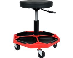 YATO YT-08793 Verrijdbare Werkplaatskruk - Pneumatisch Verstelbaar 41-55 cm - Max. 140 kg - Comfortabele Vinyl Zitting - Met 4 Opbergvakken & Kogelgelagerde Wielen