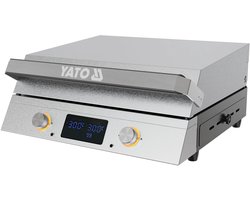Yatomi Elektrische Tafelgrill – 2300W – Gietijzeren Plaat 47x33cm – 2 Snel Regelbare Zones – Met Kerntemperatuurmeter / Vleesthermometer & LED Display – RVS