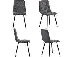 YEHTOKHOME Eetkamerstoelen set van 4, Gestoffeerde stoel met rugleuning en linnen design, Keukenstoel met metalen poten, Ergonomische stoel voor eettafel, Woonkamerstoel, Industrieel, Grijs