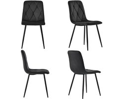 YEHTOKHOME Eetkamerstoelen set van 4, Keukenstoel met fluwelen bekleding, Woonkamerstoel met rugleuning, Gestoffeerde stoel met metalen poten, Ergonomische stoel voor eettafel, Industrieel, Zwart