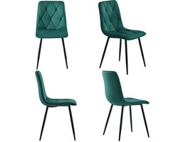 YEHTOKHOME Eetkamerstoelen set van 4, Keukenstoel met fluwelen bekleding, Woonkamerstoel met rugleuning, Gestoffeerde stoel met metalen poten, Ergonomische stoel voor eettafel, Industrieel, Groen