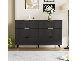 YEHTOKHOME Elegante Dressoir Kast met 6 lades - Ladekast met veel opbergruimte - Gouden metalen handvat - Metalen poten - 120 x 77 x 40 cm - Zwart