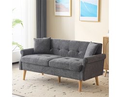 YEHTOKHOME Gestoffeerde bank met armleuningen en poten van massief hout, moderne 2-zitsbank met 2 kussens, tweezitsbank van chenille stof voor woonkamer, slaapkamer, appartement, grijs