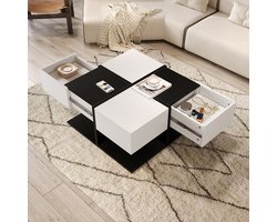 YEHTOKHOME Hoogglans Salontafel met 2 lades - Vierkante koffietafel met opbergruimte - 70x70x35,5 cm - Zwart & Wit