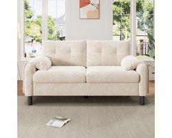 YEHTOKHOME Moderne 2-zitsbank, comfortabele gestoffeerde bank van chenille met dikke kussens en zijvakken, comfortabele bank voor woonkamer, slaapkamer, klein appartement, gestoffeerde meubels in Scandinavische stijl, beige