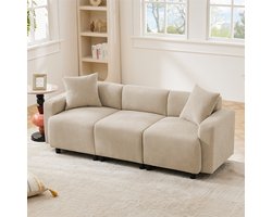 YEHTOKHOME Moderne 3 zits bank - Woonkamerbank - met armleuningen en kussens - Loungesofa voor woonkamer, kantoor of appartement - Chenille-stoff - Beige