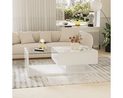 YEHTOKHOME Salontafel Hoogglans Wit Bijzettafels, Salontafels met Glazen Tafelblad en LED Verlichting, Woonkamertafel Koffietafel met lade, 105x55x32,5 cm