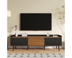 YEHTOKHOME TV Meubel 160x39x49,5 cm Scandinavisch – TV Kast met Opbergruimte – Afwerking in zwart en naturel hout