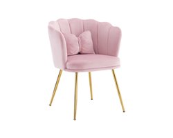YEHTOKHOME Velvet Eetkamerstoel met armleuning, Bureaustoel, Make-upstoel, Ergonomisch, Fauteuil, Fluwelen stoel met bloemblad-rugleuning, Vergulde metalen poten, Vlinderkussens, Roze