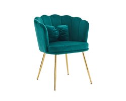 YEHTOKHOME Velvet Eetkamerstoel met armleuning, Bureaustoel, Make-upstoel, Ergonomisch, Fauteuil, Fluwelen stoel met bloemblad-rugleuning, Vergulde metalen poten, Vlinderkussens, Groen