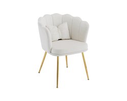 YEHTOKHOME Velvet Eetkamerstoel met armleuning, Bureaustoel, Make-upstoel, Ergonomisch, Fauteuil, Fluwelen stoel met bloemblad-rugleuning, Vergulde metalen poten, Vlinderkussens, Beige