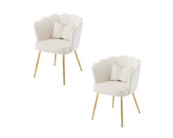 YEHTOKHOME Velvet Eetkamerstoelen set van 2 met armleuning, Bureaustoel, Make-upstoel, Ergonomisch, Fauteuil, Fluwelen stoel met bloemblad-rugleuning, Vergulde metalen poten, Vlinderkussens, Beige